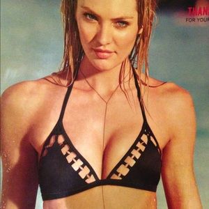 Black triangle bathing suit top and bottom